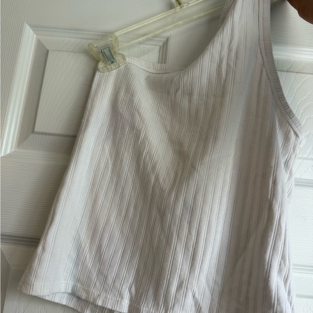 American Eagle Outfitters White Ribbed Scoop Tank- One Shoulder